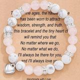Amazon Hot Selling Pink Zebra Blue Gold Stone Powder Crystal White Turquoise Beaded Bracelet Love Peach Heart Pendant Beaded Bracelet