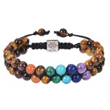 Bohemian 6mm Colorful Natural Stone Double Layer Bracelet Women's Natural Stone Crystal Agate Beaded Life Tree Bracelet
