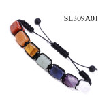 Rectangular Stone Yoga Bracelet White Crystal Green Dongling Purple Crystal Weaving Colorful Bracelet Cross border Exclusive Jewelry