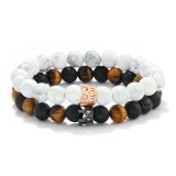 Cross border supply micro inlaid crown couple elastic bracelet with natural stone beads, gemstones, agate beads, bracelets
