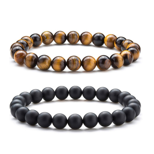 Amazon's best-selling natural tiger eye stone black matte agate bracelet set natural stone beaded bracelet