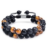 Tiger's Eye Stone Cat's Eye Green Pine Red Pattern Obsidian Green Ghost Bracelet Bracelet Hand Strand Natural Stone Weaving Men's and Women's Bracelet
