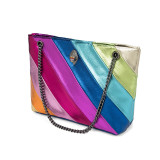 Cross border women's bags for foreign trade, contrasting colors, splicing chains, crossbody bags, rainbow eagle head handheld shoulder bags, Guangzhou Handbag