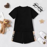 Instagram Cross border New Infant and Child Set Little Bear Embroidered Round Neck Short sleeved T-shirt+Shorts Set Two Pieces in Stock