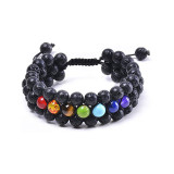 Cross border hot selling seven color three row bracelet in Europe and America Weathering agate black agate obsidian hand woven three-layer bracelet