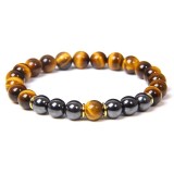 Wholesale of cross-border e-commerce 8MM tiger eye stone bracelets for couples, black magnet bracelets for men and women, natural stone beaded bracelets, wholesale