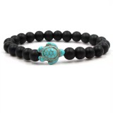 European and American Amazon cross-border black matte green malachite bracelet fashion men and women turtle elastic couple bracelet wholesale