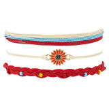 Amazon's Hot Selling New Handwoven Bracelet Multi piece Set with Turtle, Wave, Sunflower, Chrysanthemum, Ethnic Style