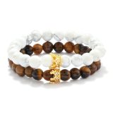 Cross border supply micro inlaid crown couple elastic bracelet with natural stone beads, gemstones, agate beads, bracelets