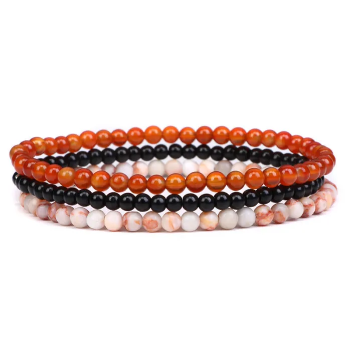Cross border European and American Natural Stone 4mm Beaded Bracelet for Men's Vintage Simple Elastic Rope Set Combination Bracelet