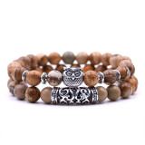 Hot selling stone bracelet for foreign trade, unisex light luxury alloy accessory bracelet for men and women, double row two loop owl bracelet