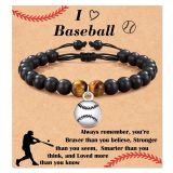 Sports Bracelet TO My Son Black Matte Basketball Pendant Bracelet Tiger Eye Stone Woven Black Matte Basketball Bracelet