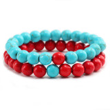 Cross border foreign trade colored bead bracelet set, frosted turquoise red pine bead elastic bracelet, couple bracelet