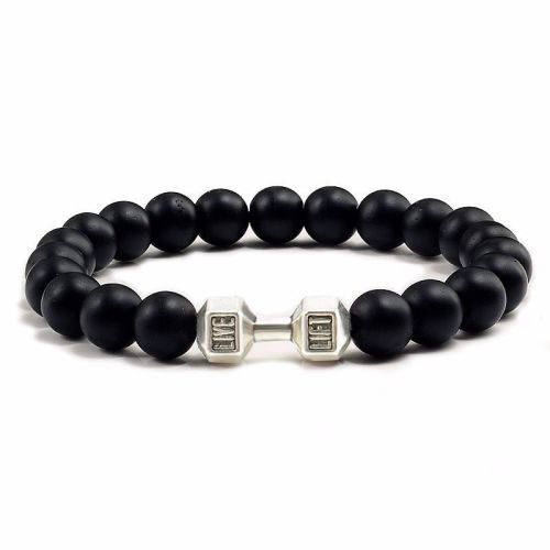 Cross border accessories silver bracelet elastic frosted alloy men's dumbbell energy bracelet yoga bead bracelet in stock