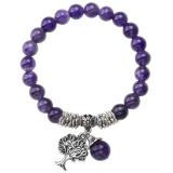 Cross border foreign trade European and American jewelry 8mm purple amethyst powder crystal tree of life lucky charm elastic bracelet batch