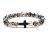 Hot selling natural stone black cross elastic wire bracelet in foreign trade, e-commerce supply of foreign trade accessories can be mixed in batches
