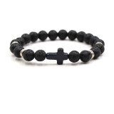 Hot selling natural stone black cross elastic wire bracelet in foreign trade, e-commerce supply of foreign trade accessories can be mixed in batches