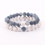 Frosted stone, white turquoise, stacked bracelets, ins design, peacock blue, agate beads, men's and women's bracelets, cross-border supply
