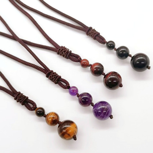Amazon New 16MM Tiger Eye Stone Pendant Necklace with Adjustable Natural Amethyst Pendant Necklace for Men and Women