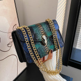 Europe and America Cross border Winter New Women's Bag Snake Head Hardware Versatile Small Square Bag Fashion One Shoulder Crossbody Bag