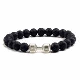 Cross border accessories silver bracelet elastic frosted alloy men's dumbbell energy bracelet yoga bead bracelet in stock