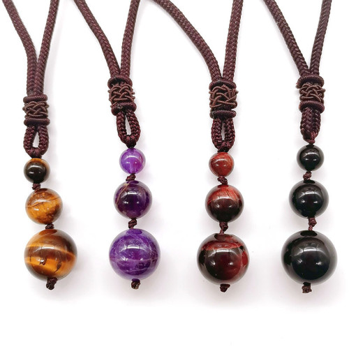 Amazon New 16MM Tiger Eye Stone Pendant Necklace with Adjustable Natural Amethyst Pendant Necklace for Men and Women