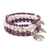 New European and American Bracelet Leaf Pendant Elastic Bracelet 8mm Handwoven Purple Mica White Hidden Agate Beads