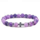 Popular 8mm Natural Stone Volcano Rock Tiger Stone White Pine Black Gallstone Cross Beaded Bracelet E-commerce Supply in Europe and America