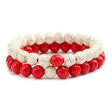 Cross border foreign trade colored bead bracelet set, frosted turquoise red pine bead elastic bracelet, couple bracelet