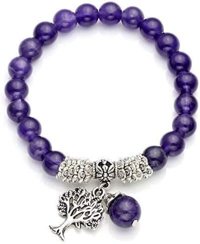 Cross border foreign trade European and American jewelry 8mm purple amethyst powder crystal tree of life lucky charm elastic bracelet batch