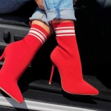 Spring and Summer New Socks and Boots for Women's Foreign Trade Large Size Pointed Flyknit Mesh Breathable Candy Color European and American Fashion Women's Boots