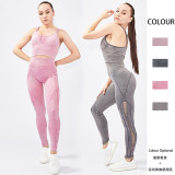 Cross border yoga suit set, high waisted, tight fitting, hip lifting seamless yoga pants, new sports underwear, fitness suit for women