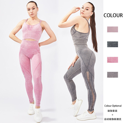 Cross border yoga suit set, high waisted, tight fitting, hip lifting seamless yoga pants, new sports underwear, fitness suit for women