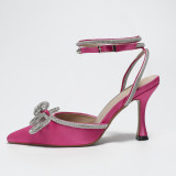 New Summer Sparkling Black Silver Pink Thin Heels Upgraded 8.5cm Pointed Bow Water Diamond Heels Women's Shoes