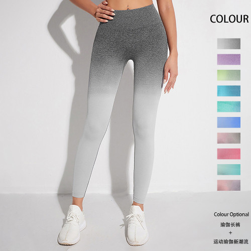 Spot European and American hanging dyeing gradient yoga pants, yoga clothing, high waist lifting buttocks, tight fitting pants, fitness pants for women's outerwear