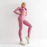 Cross border autumn and winter thickened seamless knitted yoga fitness suit two-piece set with tight jacquard sports pants and yoga top