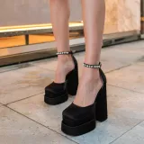 New High Heel Candy Color Single Shoes for Foreign Trade Large Size Water Diamond Waterproof Platform with Thick Sole Female Photography Party Shoes