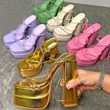 Summer New Black Red Apricot White Purple Pink Green 16cm Thick Heel High Heel Strap Sandals Large Waterproof Platform Heels