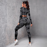 Manufacturer's direct sales seamless yoga suit, high waist and hip lifting yoga pants, tie dyed long sleeved top, fitness and sports suit for women