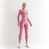 Cross border autumn and winter thickened seamless knitted yoga fitness suit two-piece set with tight jacquard sports pants and yoga top
