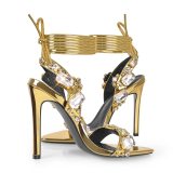 Gold high-heeled sandals 11cm, new pointed foreign trade rivets, rhinestones, slim heels, heels, summer European and American fashion shoes