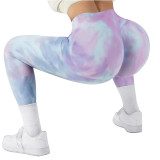 Cross border seamless tied float peach buttocks yoga pants, high waisted tight fit fitness pants, women's tie dyed running sports tight pants