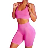 European and American cross-border new seamless knitted sexy suspender bra with high waist and hip lifting sports and fitness shorts set
