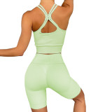 Seamless Knitted Beauty Back Sexy Yoga Tank Top High Waist Shorts Sports Bra Running Fitness Clothing