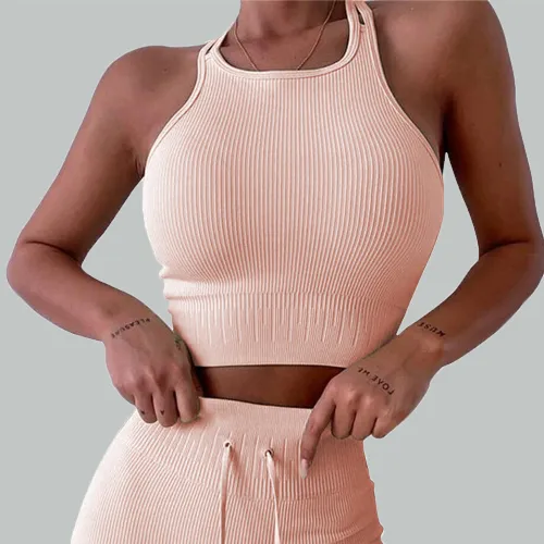 Seamless Knitted Beauty Back Sexy Yoga Tank Top High Waist Shorts Sports Bra Running Fitness Clothing