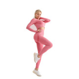 European and American seamless yoga suit two-piece set for women's outdoor fitness, high waist, hip lifting, slimming and tight fitting long sleeved yoga set