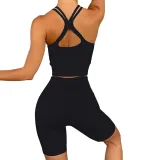 Seamless Knitted Beauty Back Sexy Yoga Tank Top High Waist Shorts Sports Bra Running Fitness Clothing