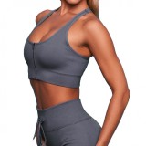 Hot selling seamless quick drying zipper fitness running sports bra for women, shock-absorbing gathering, beautiful back yoga bra
