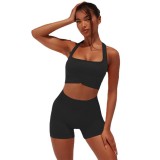 Spot yoga suit with pleated quick drying sexy yoga vest, shock-absorbing top, shorts, seamless sports fitness bra for women