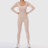 Amazon's New Integrated Solid Color Seamless Knitted Hip Lifting Sexy Yoga Sportswear Tight Bodysuit from Europe and America